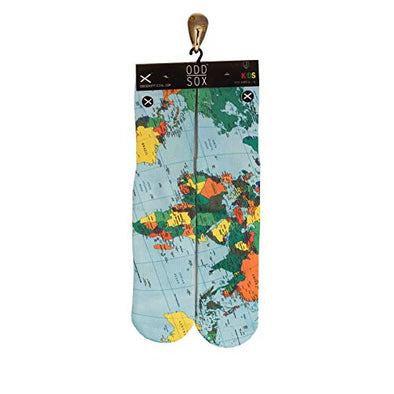 Odd Sox Kids Crew Novelty Socks, World Map, One Size