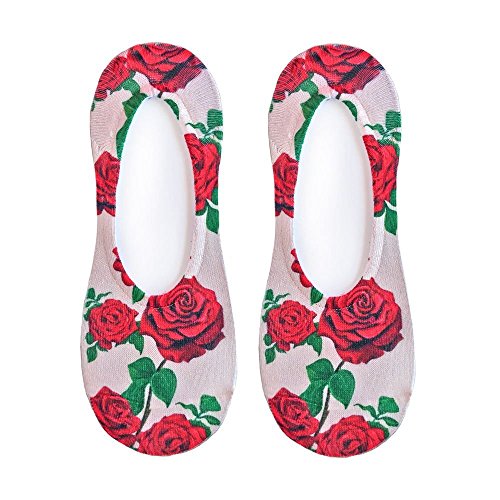 Living Royal Unisex Invisible Fashion Socks, Red Roses, One Size