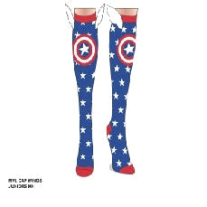 Captain America Shield and Stars Knee High Socks with Wings