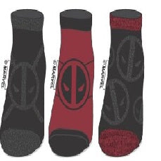 Marvel Deadpool Set of 3 Deadpool Insignia Socks, Marvel Juniors Ankle Sock Set, Comics Movie Print, Multi-colored, 43354